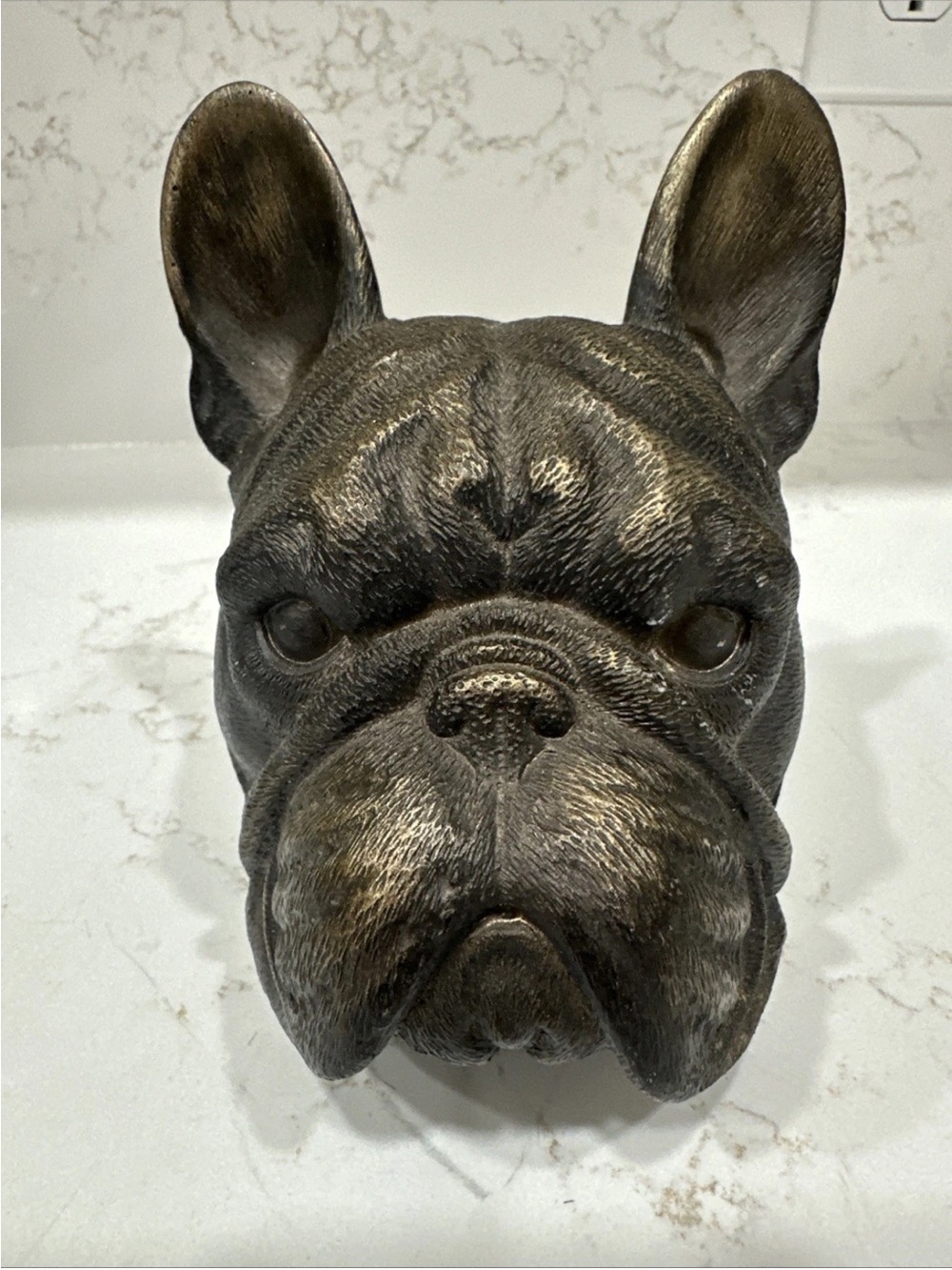 Bronze-Tone French Bulldog Head Statue